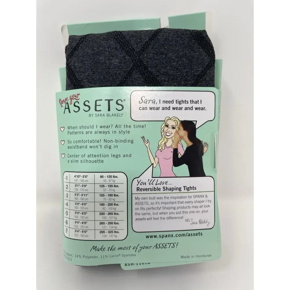 Love‎ Your Assets Spanx Tights Flipside Dimond Reversible Shaping Black Size 2